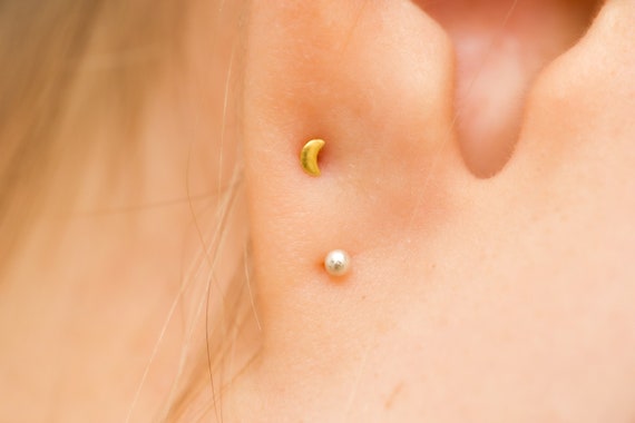 24k Pure Gold Handcrafted Stud Screw Back Earring Mikazuki Etsy