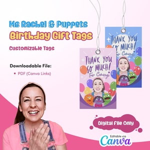 Ms Rachel Birthday Gift Tags, Songs For Littles Birthday Decoration, Printable Digital File, Ms Rachel Canva Template Baby Birthday Party