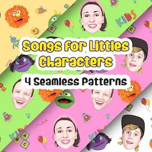 Ms Rachel Seamless Patterns Songs For Littles Characters Friends Puppets High Quality Digital Printable Gift Wrapper Herbie Jules Julie Aron
