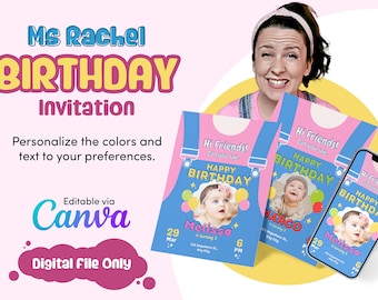 Ms Rachel Birthday Invitation, Songs for Littles invitation, Editable Birthday Invitation, Baby birthday invitation, Ms Rachel, Canva