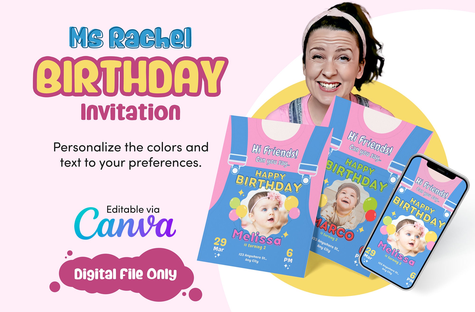 Ms Rachel Birthday Invitation, Songs for Littles Invitation, Editable