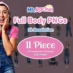 Ms. Rachel Full Body PNG-uitsnedebundel | Transparante digitale download | Clipart mevrouw Rachel voor sublimatie, stickers, T-shirts en knutselwerkjes