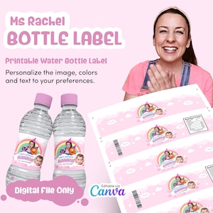 Ms. Rachel water bottle label, Songs for Littles water bottle label, Printable Water Bottle Label, Kids Party Bottle, Pastel Color, Girl