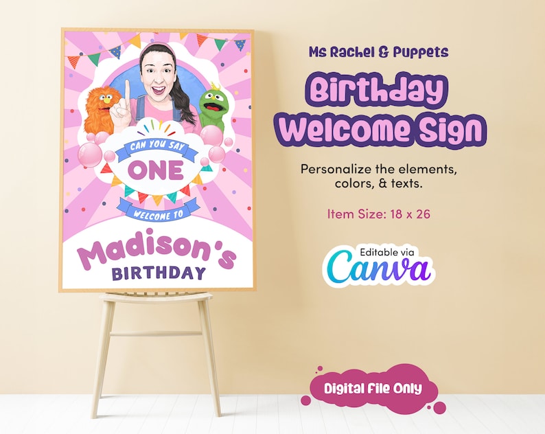 Ms Rachel Birthday Welcome Sign, Birthday Decoration, Songs for Littles ...