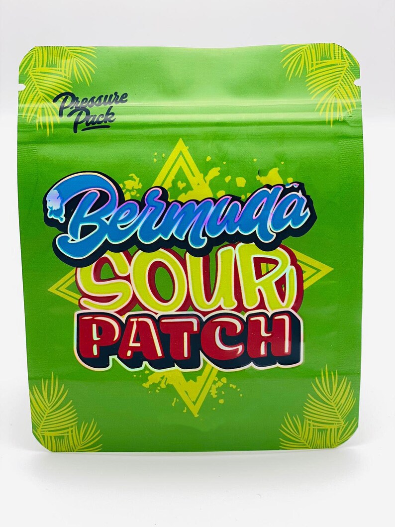 50 Bermuda Sour Patch 3.5-gram empty Mylar bags 50 Bermuda Sour Patch 3.5-gram empty Mylar bags
