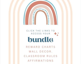 Paquete de decoración bohemia para el aula, editable en Canva / Decoración neutra para aulas de preescolar / Aula arcoíris / Aula tranquila / Kit para profesores