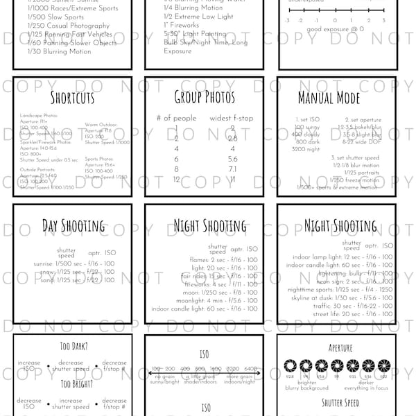 DSLR Cheat Sheet - Plain