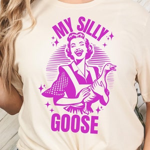 Camiseta vintage Silly Goose, camiseta engraçada para amantes de animais, camiseta sarcástica Goose, presente vintage para dona de casa