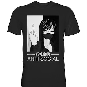 Anti Social Japanese Anime Manga Waifu Aesthetic Vaporwave T-Shirt - Premium Shirt