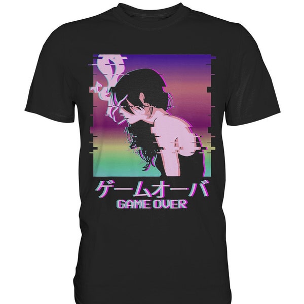 Japanese Vaporwave Anime Girl Game Over Indie Alt Aesthetic T-Shirt - Premium Shirt