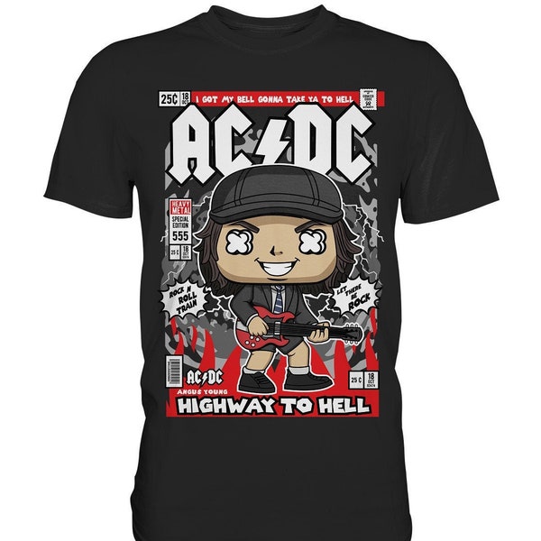 ACDC Angus Young Highway to Hell Comic Rock Heavy Metal Music - Premium Shirt