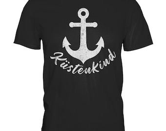 T-shirt enfant côtier avec ancre | T-shirt marin | Cadeau pour les fans de la mer Baltique et de la mer du Nord | Motif ancre | T-shirt avec inscription « mer » | T-shirt unisexe