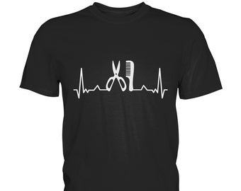 Friseur Heartbeat T-Shirt | Herzschlag EKG Hairstylist Schere Kamm Geschenk