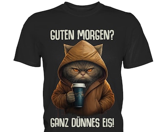 Good morning? Very thin ice! Cat Coffee Saying Funny Gift T-Shirt - Premium Shirt