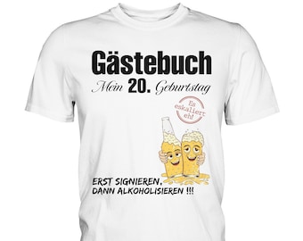 Gästebuch 20 Geburtstag Party Geschenk T-Shirt Gästebuch Herren Damen 20. Geburtstag Deko Lustige Geschenkidee - Premium Shirt