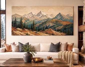 Canvas print mountain panorama Alps mountains forest | Wall art print mountain landscape panorama nature | Canvas wall art for living room | XL canvas print