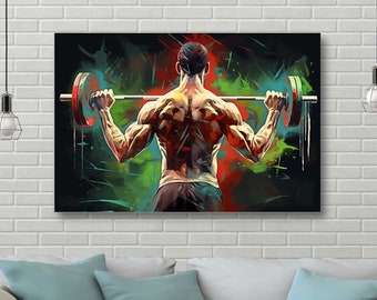 Abstrakter Gewichtheber, Fitness Wandbild Druck, Motivation, Leinwand, Gym Wandkunst, Hantel Poster, Fitness Raum Deko, fertig zum Aufhängen