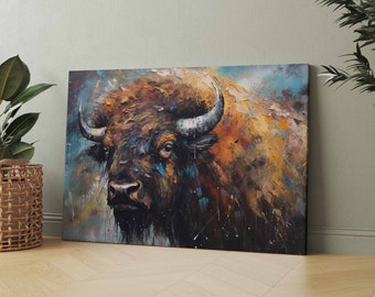 Kanvastavla med bison och vilda nötkreatur, väggkonsttryck, djurmålning, abstrakt kanvasväggkonst, rumsdekor, redo att hängas