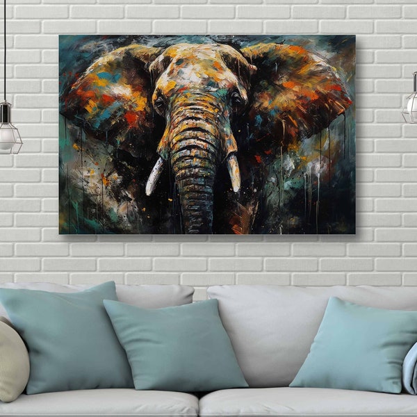Elefant Leinwandbild, Wandbild Druck, Tier Gemälde, Leinwand Wandkunst Abstract, Raum Deko, fertig zum Aufhängen