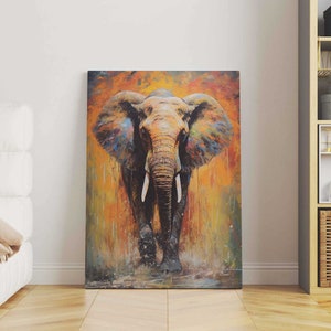Elefant Leinwandbild, Wandbild Druck, Abstraktes Wildtier Geschenk, Tier Gemälde Leinwand Wandkunst, fertig zum Aufhängen Leinwanddruck