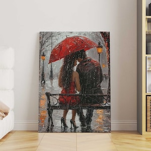 Romantic canvas picture of a loving couple in Paris France, wall picture print, canvas wall art, ready to hang canvas print
