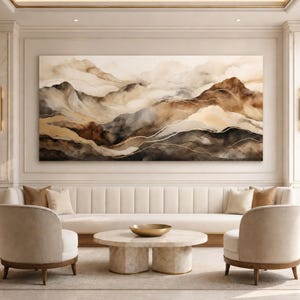 Abstract Mountains Canvas Print, Watercolor, Beige and Gold, Japandi | Modern Boho Wall Art Print | Canvas Wall Art for Living Room | XL Canvas Print