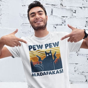 Vintage Cats Pew Pew Madafakas Funny Crazy Cat Lovers Gifts T-Shirt