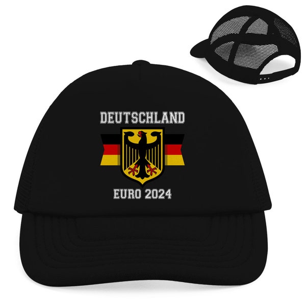 Trucker Cap Baseball Kappe Cappy Deutschland Fussball EM 2024 Fan, Europameisterschaft Schwarz Rot Gold Flagge Damen und Herren