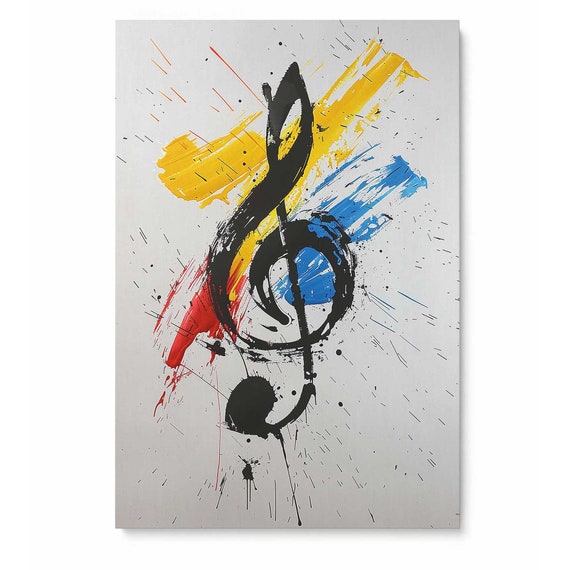 Dynamic Music Clef Canvas Wall Art, Abstract Music Note Print, A
