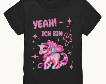 J'ai 4 ans - Chemise d'anniversaire pour enfants T-shirt cadeau licorne pour filles de 4e année