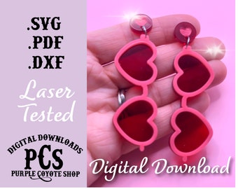 Heart Glasses Earrings SVG: Retro Sunglass Design (Digital Download)