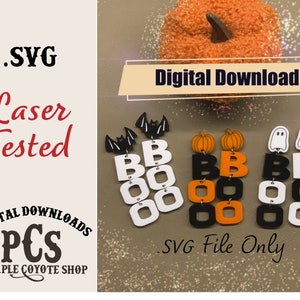 Digital Download for the cutest Halloween Earrings, Ghost, Pumpkin and Bat Earrings, Cute Halloween SVG, Laser Ready Halloween SVG, October