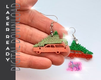 Christmas Vacation Wagon and Tree Earrings SVG: Holiday Acrylic Earring (Digital Download)