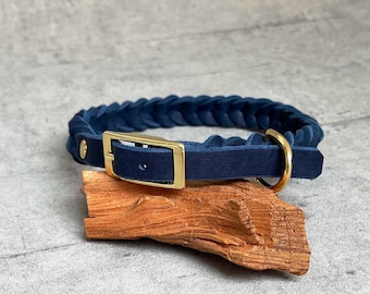 Leder Halsband geflochten - Hundehalsband - geflochten - Lederhalsband Hund - blau