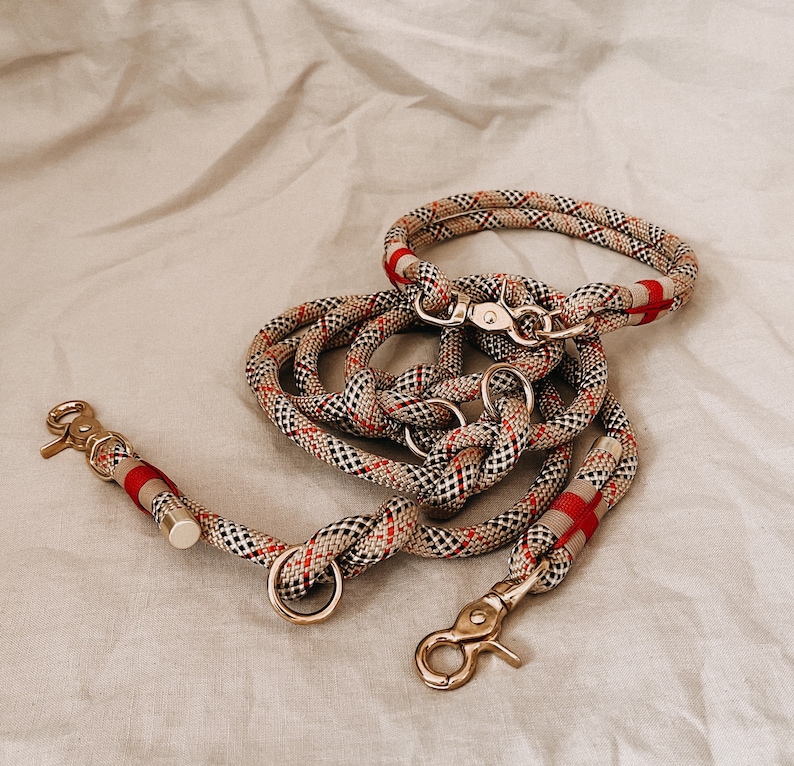 Ensemble de collier et laisse corde en cuir à combinaison tartan check image 1