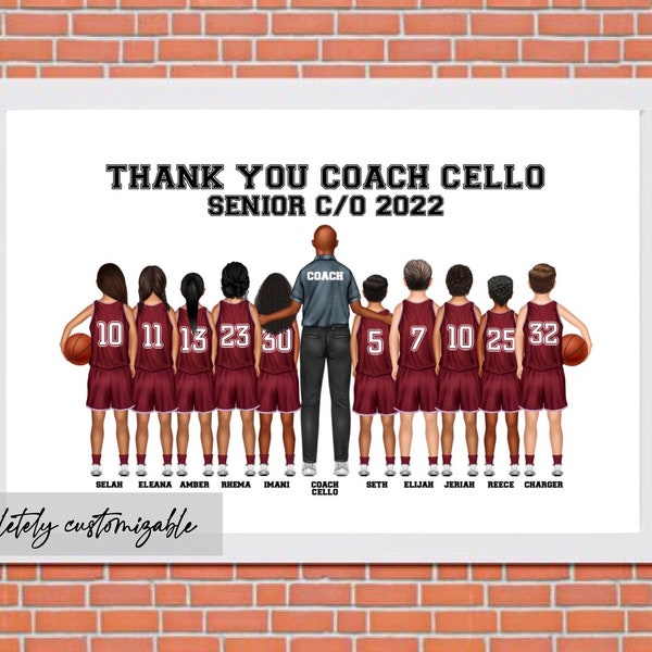 Custom basketball team print, Gift for basketball coach, Gift for coach, Basketball print, Gift for teammates, Custom print, custom gift