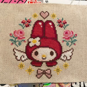 Angelic Bunny Cross Stitch - PATTERN ONLY! (my melo, kawaii cross stitch, kawaii cross stitch, cute cross stitch)