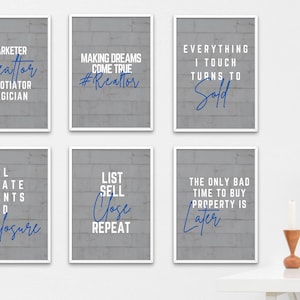 Gray and Blue Real Estate Quotes, Print Ready Wall Decor for your Realtor Office. Real Estate Agent PDF Download [Real Estate Marketing]