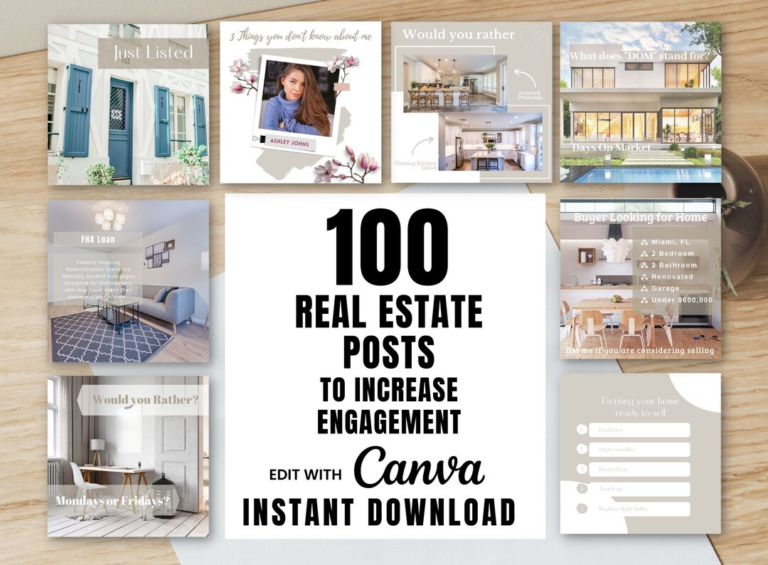 100 Real Estate Social Media Posts, Instagram Real Estate Bundle ...