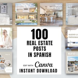 100 publications espagnoles sur les médias sociaux immobiliers, ensemble immobilier Instagram, modèle Canva personnalisable Immobilier [Marketing immobilier]