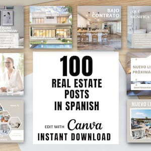 100 SPANISH Real Estate Social Media Posts, Instagram Real Estate Bundle, Customizable Canva Template Real Estate [Real Estate Marketing]