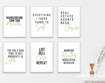 Real Estate Quotes Wall Art Print Set | Realtor Office Decor Printable | Motivational Agent Quotes PDF Download