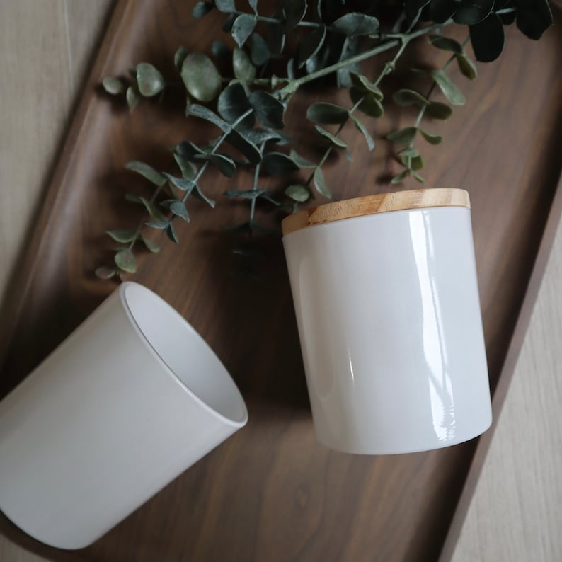10 Oz White Glass Jars With Bamboo Lids, Kitchen Spice Jars, Candle ...