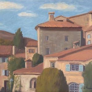 Saint Paul de Vence, France, original oil painting, dangeacpainting, 16x20, landscape, village, Provence, French village, stretched linen
