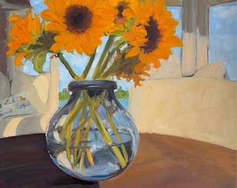 Sunflowers original oil painting: 16x20in on stretched canvas