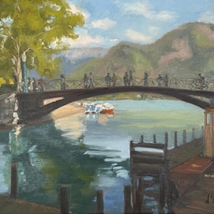 Pont des Amours, Annecy, France, 11x14, original fine art, oil painting, dangeacpainting, on stretched canvas, sides painted, ready to hang