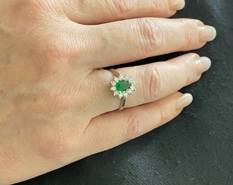 925K Sterling Silver Emerald Ring for Women , CZ Teardrop Emerald Ring , May Birthstone Ring , Minimalist Ring ,Gifts for Her ,Stacking Ring
