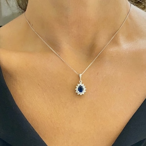 925K Sterling Silver Sapphire Necklace, Sapphire Pendant Necklace ,September Birthstone ,Gift for Her , Teardrop Sapphire Necklace
