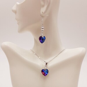 925 Silver and Crystal Heart-shaped Pendant with Matching Earrings