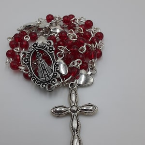 Handmade Red Glass Rosary with Silver-Tone Cross